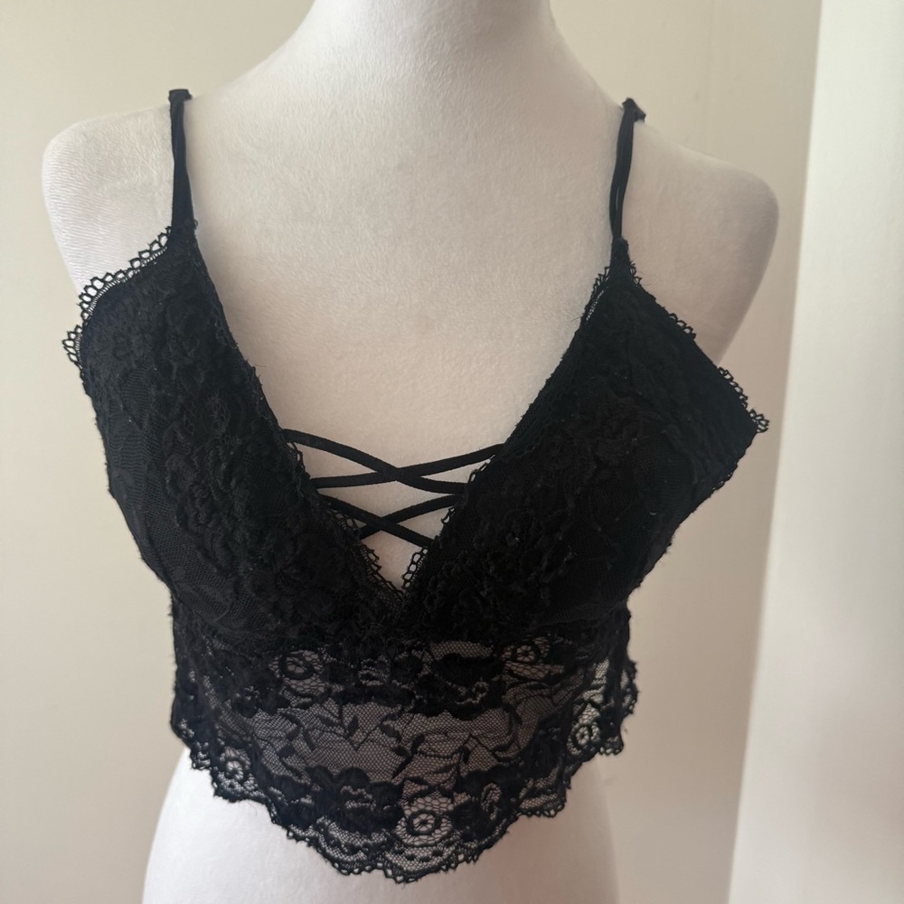 3/$25 Love Black Crop Top with Lace Elegance - Picture 3 of 10